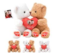 JABECODIFA Ourson en Peluche personnalisé avec cœur, Hugging Teddy Bear Oursons câlins Je t'aime Cadeaux pour Elle Lui à Saint Valentin Anniversaire Noël 2 Pièces, 35cm