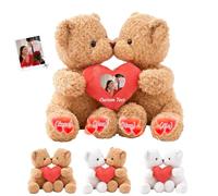 JABECODIFA Ourson en Peluche personnalisé avec cœur, Hugging Teddy Bear Oursons câlins Je t'aime Cadeaux pour Elle Lui à Saint Valentin Anniversaire Noël 2 Pièces, 25cm