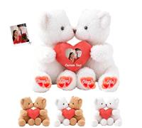 JABECODIFA Ourson en Peluche personnalisé avec cœur, Hugging Teddy Bear Oursons câlins Je t'aime Cadeaux pour Elle Lui à Saint Valentin Anniversaire Noël 2 Pièces, 25cm