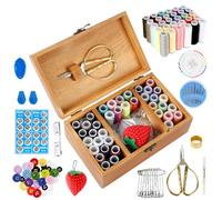 JABNOW 186 Pcs Kit de Couture, Fournitures de Couture avec Organiseur, Boîte en Bois pour Accessoires de Couture, Set de Couture Manuel pour les Voyages, la Maison ou le Travail