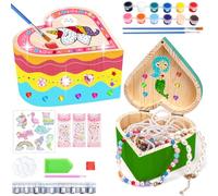 JABNOW 2PCS Boîte en Bois DIY en Forme de Coeur, Mini Boite Rangement Compartiment avec Autocollants, Coffre Tresor Bijoux pour 6 7 8 9 10 Ans Enfants Filles Cadeau d'Anniversaire