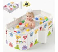 JABNOW Baignoire Bébé Pliable Vert avec Thermomètre Nuage - 78x45x30cm, Structure Anti-Bascule 40°, Évacuation Double + Tuyau Flexible 50cm - Ultra Compacte pour Voyage et Toilettage Animal