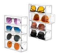 JABNOW Boîte de Rangement Transparent pour Lunettes 2PCS Acrylique Organiseur pour Lunettes de Soleil, Rangement Support pour Lunettes 4 Tiroirs pour Lunettes Montres Bijoux et Cosmétiques