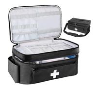 JABNOW Malette infirmiere liberale double trousse de secours vide, multi-poches, séparateur amovible, bandoulière ajustable 76-137cm, trousse de secours pour la maison
