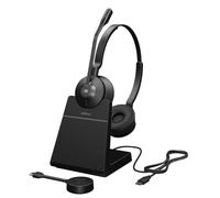 Jabra Engage 55 - Micro-casque stéréo sans fil avec adaptateur DECT USB-C Link 400, Microphone à réduction de bruit, Portée étendue et base de chargement - Certifié MS Teams - Noir