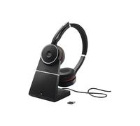 Jabra Evolve 75 UC Wireless Stereo On-Ear Headset - Unified Communications Optimised Headphones With Long-Lasting Battery and Charging Stand - USB Bluetooth Adapter - Black