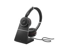 Jabra Evolve 75 UC Wireless Stereo On-Ear Headset - Unified Communications Optimised Headphones With Long-Lasting Battery and Charging Stand - USB Bluetooth Adapter - Black
