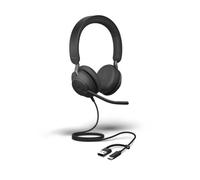 Jabra Evolve2 40 SE USB C/A UC Stereo Casque UC filaire avec double connexion USB-C/A, conçu pour une utilisation intensive en milieu professionnel.