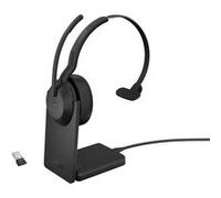 Jabra Evolve2 55 MS Mono - Micro-casque - sur-oreille - Bluetooth - sans fil - Suppresseur de bruit actif - USB-A via adaptateur Bluetooth - noir - avec support de chargement - certifié Zoom, Cisco We