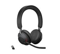 Jabra Evolve2 65 Casque Bluetooth sans fil avec micro pour appels et musique, casque double oreille avec adaptateur USB-A, jusqu'à 37 heures de batterie, suppression du bruit, fonctionne avec les