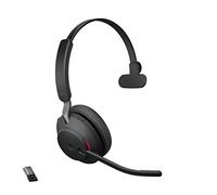 Jabra Evolve2 65 Casque Bluetooth sans fil avec micro pour appels et musique, casque mono-auriculaire avec adaptateur USB-A, jusqu'à 37 heures de batterie, fonctionne avec Microsoft Teams, noir