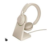 Jabra Evolve2 65 Casque PC Sans Fil avec Station de Charge - Casque Audio Certifié Microsoft Teams avec Batterie Longue Durée - Adaptateur Bluetooth USB-C - Beige