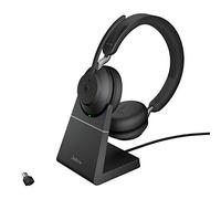 Jabra Evolve2 65 Casque PC Sans Fil avec Station de Charge - Casque Audio Certifié Microsoft Teams avec Batterie Longue Durée - Adaptateur Bluetooth USB-C - Noir