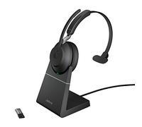 Jabra Evolve2 65 Casque PC sans Fil avec Station de Charge - Casque Mono Certifié UC Anti-bruit avec Batterie Longue Durée - Adaptateur Bluetooth USB-A - Noir