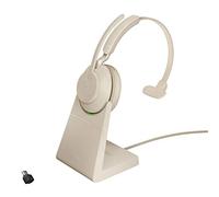 Jabra Evolve2 65 Casque PC sans Fil avec Station de Charge - Casque Mono Écouteur Certifié Microsoft Teams avec Batterie Longue Durée - Adaptateur Bluetooth USB-C - Beige