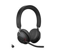 Jabra Evolve2 65 Casque PC Sans Fil Casque Audio Anti Bruit Certifie Microsoft Teams avec Batterie Longue Duree Adaptateur Blu