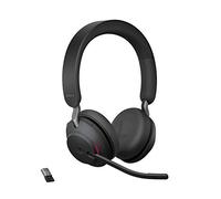 Jabra Evolve2 65 Casque PC Sans Fil - Casque Audio Anti-Bruit Certifié Microsoft Teams avec Batterie Longue Durée - Adaptateur Bluetooth USB-A - Noir