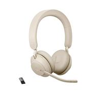Jabra Evolve2 65 Casque PC Sans Fil - Casque Audio Certifié UC avec Annulation du Bruit et Batterie Longue Durée - Adaptateur Bluetooth USB-A - Beige