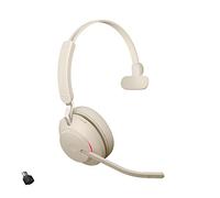 Jabra Evolve2 65 Casque PC sans Fil - Casque Mono Écouteurs Certifié UC avec Annulation du Bruit et Batterie Longue Durée - Adaptateur Bluetooth USB-C - Beige