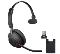 Jabra Evolve2 65 Casque sans fil mono MS avec dongle Bluetooth, compatible avec Zoom, Webex, smartphones, tablettes, PC/Mac, 26599-899-999, avec portefeuille mobile GTW et plan de support Global Teck