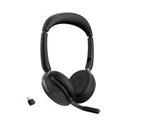 Jabra Evolve2 65 Flex, Casque Bluetooth sans Fil, avec Technologie à réduction de Bruit ClearVoice et ANC Hybride, Design Léger, Adaptateur USB-C, 20h Autonomie, Certifié MS Teams, Noir