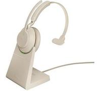 Jabra Evolve2 65 MS Mono - Micro-casque - sur-oreille - convertible - Bluetooth - sans fil - USB-A - isolation acoustique - beige - avec support de chargement - Certifié pour Microsoft Teams Beige G