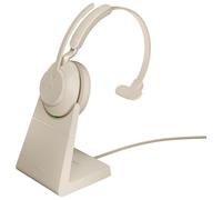 Jabra Evolve2 65 MS Mono - Micro-casque - sur-oreille - convertible - Bluetooth - sans fil - USB-C - isolation acoustique - beige - avec support de chargement - Certifié pour Microsoft Teams