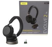 Jabra Evolve2 75 Casque stéréo sans fil UC avec support, dongle Bluetooth, compatible avec Zoom, Webex, Skype, smartphones, tablettes, PC/Mac, 27599-989-989, fourni avec le plan de support Global Teck