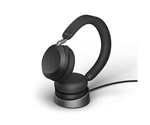 Jabra Evolve2 Casque sans Fil 75 PC avec Support de Charge et Technologie 8 micros - Casque stéréo Double Mousse avec Suppression Active avancée du Bruit, Adaptateur Bluetooth USB-C et compatibilité