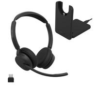 Jabra Evolve3 45 Casque sans Fil Bluetooth avec Micro, MS Teams, USB-C | Stéréo, base de chargement, adaptateur Bluetooth USB-C, batterie de 21 h, léger, bras micro basculant, Microsoft Teams, noir