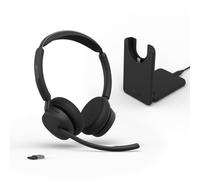 Jabra Evolve3 45 Casque sans Fil Bluetooth stéréo avec Micro, UC, USB-A | Base de chargement, adaptateur USB-A, batterie de 21 h, bras micro basculant, pour les applications de réunion en ligne, Noir