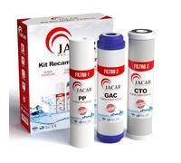 JACAR - Pack de 3 Filtres Osmose Inverse | Élimination du Chlore et Mauvais Goût | Compatible Osmoseur Domestique | Filtre à Charbon et Polypropylène, 3 Unités, Charbon, Polypropylène