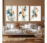 JACBON Affiche aquarelle abstraite bleu orange beige, peinture sur toile, images d'art mural nordique pour décoration de salon, murale 60x80 cm x 3 sans cadre