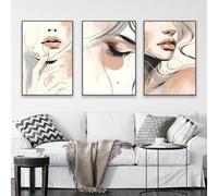 JACBON Affiche d'art abstrait de luxe avec visage de femme blanc et rose, impression sur toile, yeux féminins, lèvres, décoration de chambre, 30 x 50 cm, sans cadre