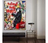 JACBON Affiche graffiti Banksy, singe, street art, toile, Mr Brainwash, art mural moderne, décoration de salon, 60 x 80 cm, sans cadre