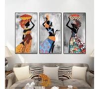 JACBON Affiche imprimée de femmes noires africaines, peinture sur toile abstraite de danse de femmes africaines, tableau d'art mural pour salon, décoration d'intérieur, 40x120cm x 3, sans cadre