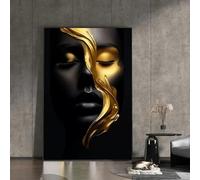 JACBON Affiche moderne abstraite représentant une femme africaine, décoration murale pour salon et chambre, motif noir et or, pour maison moderne, 50 x 70 cm (20 x 28 pouces), cadre intérieur