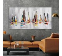 JACBON Affiches abstraites de bateau, peinture de voilier, impression sur toile murale pour salon, moderne, grande décoration horizontale à suspendre, 70x140cm (28x55 pouces), cadre interne