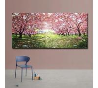 JACBON Affiches et impressions abstraites, paysage esthétique de fleurs de cerisier, arbre rose, peinture sur toile, images murales pour décoration intérieure, 40 x 80 cm (16 x 31 pouces), sans cadre