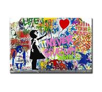 JACBON Ballon Fille Toile Peintures Graffiti Street Pop Illustration Never Give Up Wall Art Affiches Photos pour La Décoration Intérieure 80x120cm Sans Cadre