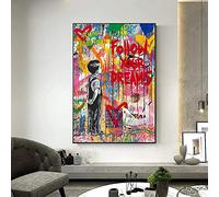 JACBON Banksy Graffiti Street Art Toile Peinture Suivez vos rêves Affiche Art Mural pour Salon Décoration Murale 70x100cm (28x39 pouces) Cadre Interne