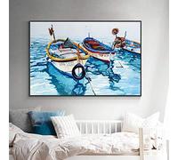 JACBON Bateau sur la mer bleue peinture paysage marin mur Art toile peinture affiches imprime image nordique pour salon décor à la maison 80x150 cm sans cadre