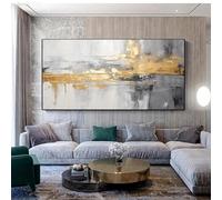 JACBON Décoration de salon moderne abstraite grise, toile blanche et dorée, peinture décorative murale, 70 x 140 cm (28 x 55 pouces), sans cadre