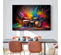 JACBON Ensemble de batterie moderne avec fumée colorée, peinture sur toile, instrument de musique, images HD pour bureau, salon, décoration murale, 40 x 60 cm, sans cadre