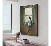 JACBON Fille classique vue arrière Portrait fenêtre mur Art impression toile peintures affiche salle de bain mur photo pour salon décor 42x60 cm (17x24 pouces) cadre interne