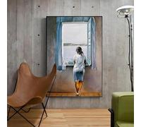 JACBON Girl At the Window Painting Canvas Print Poster Salvador Dali Wall Art Woman Sea Blue Picture for Living Room Home Decor 70x90cm（28x35inch InternalFrame