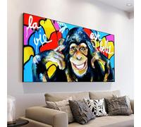 JACBON Graffiti abstrait toile art peinture à l'huile classique singe souriant coloré images murales pour salon image modulaire 70x140cm sans cadre