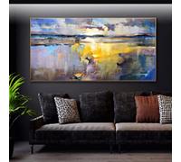JACBON Grand Paysage Marin Moderne Art Surdimensionné Panoramique Coloré Mer Lumière Du Jour Mur Art À La Main Peinture À L'huile Sur Toile Pour Le Salon 80x160cm Sans Cadre