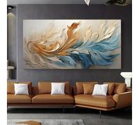 JACBON Grand tableau abstrait moderne, plume dorée sur toile, décoration murale pour salon, œuvre d'art pour murs, décoration de chambre 70x140cm (28x55inch) Cadre interne