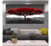JACBON Grande toile moderne représentant un banc d'arbre rouge, affiche murale, décoration d'intérieur, 70 x 140 cm (28 x 55 pouces), cadre intérieur